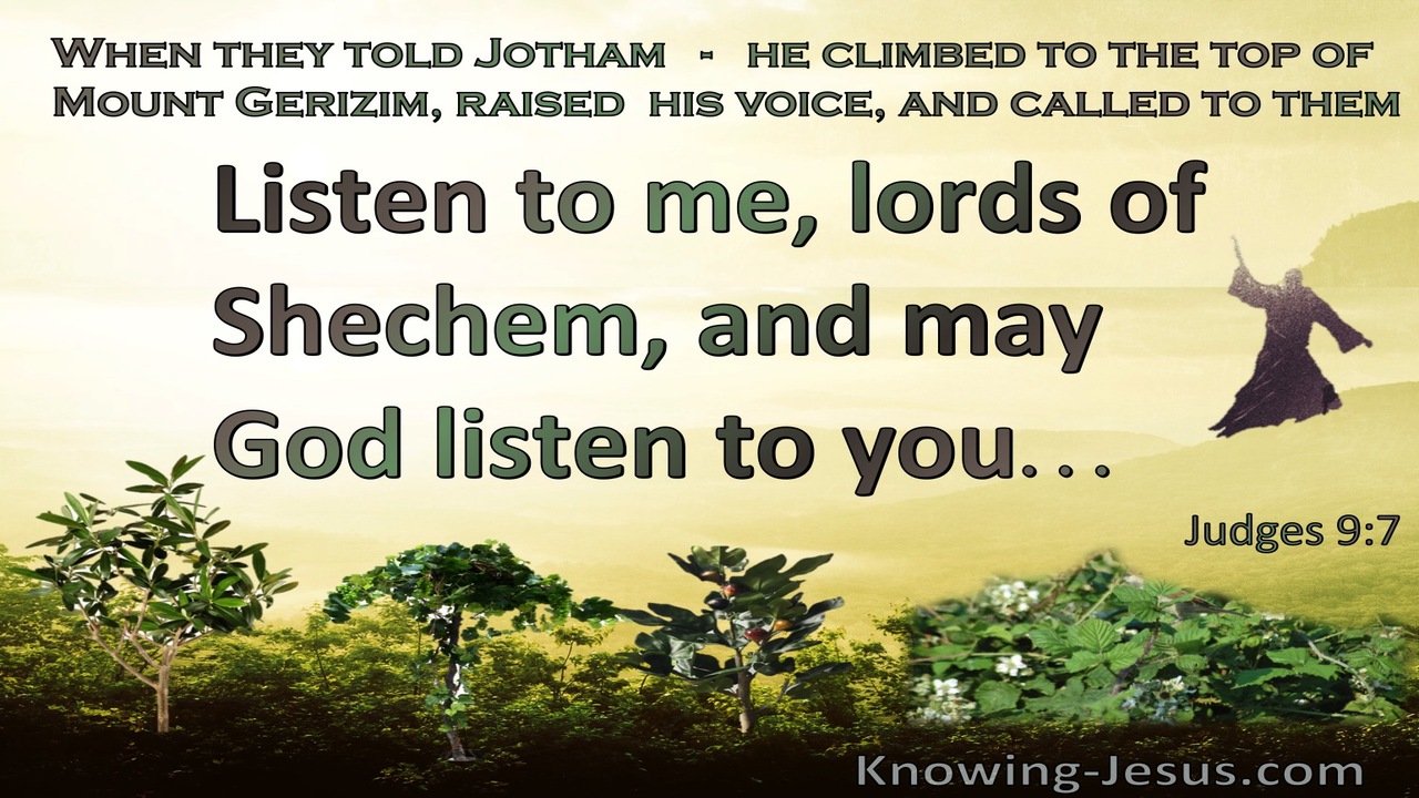 Judges 9:7 Listen To Me And God Will Listen To You (green)